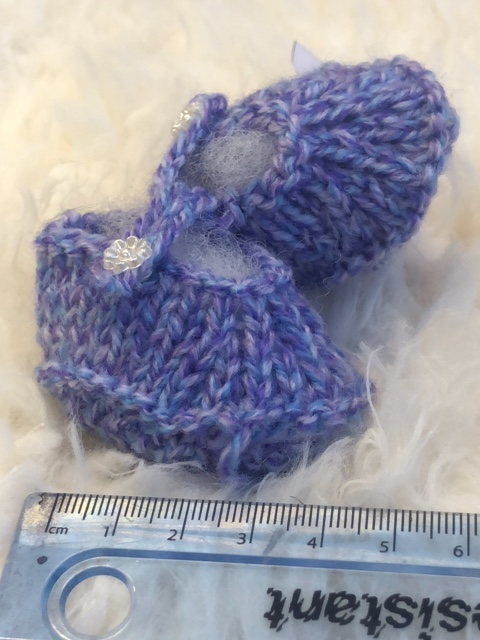Hand Knitted Very Small Doll Booties Purple