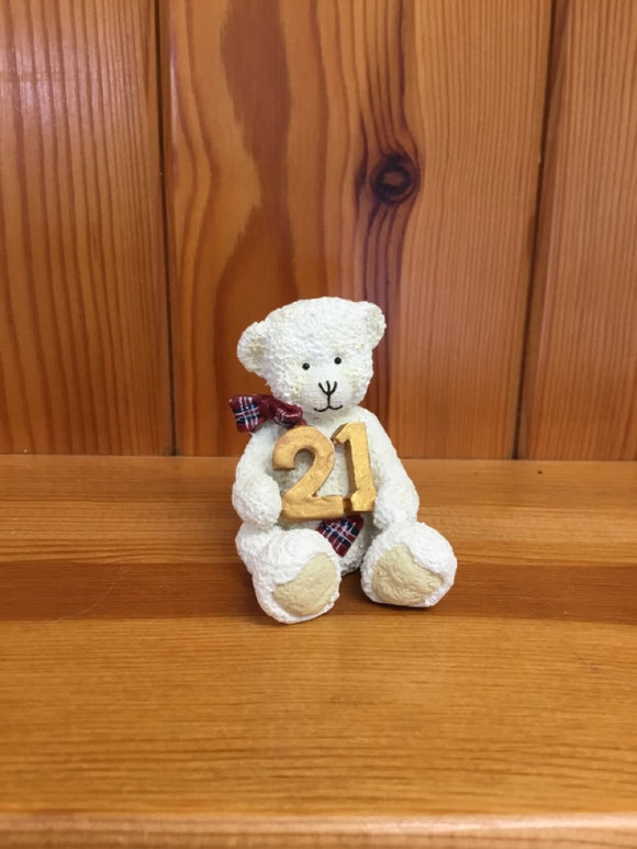 White Bear 21st Birthday Mini Collectable Bear Figurine  - Alice's Bear Shop