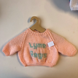 Hand Knitted Jumper for Teddy Bears with "Lyme Regis" on the front