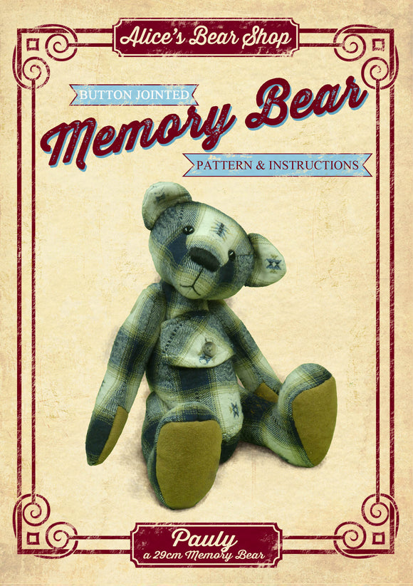 Button Jointed Memory Bear Pattern and Instruction Booklet - Pauly - 29cm