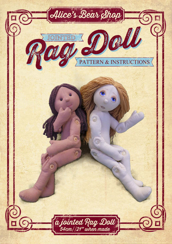 Button Jointed Rag Doll Pattern & A5 Instruction booklet - to make 54cm Articulated Rag Doll