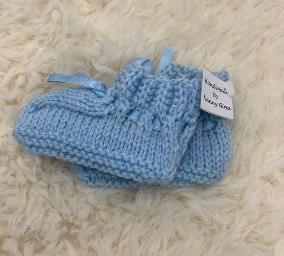 Large Hand Knitted Blue Booties for your Teddy or Doll (10cm x 8cm)