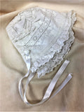 Vintage Handmade Floral   White Cotton Lace  Bonnet