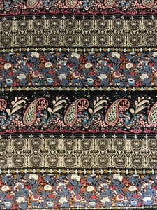 Fabric Remnant - Black Eastern Floral Print - Approx 1.5m x 1.7m