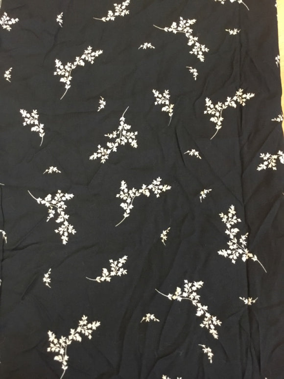 Fabric Remnant - Black & White Foliage Print Fabric - Approx 1.4m x 1.2m