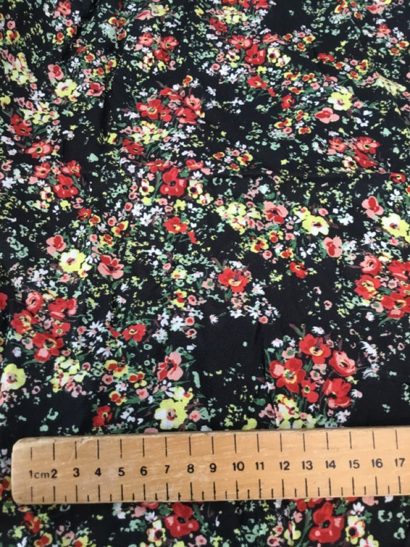 Fabric Remnant - Black Cottage Floral Print - Approx 1.5m x 0.5m