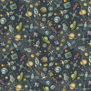 Rockets and space themed fabric cotton poplin