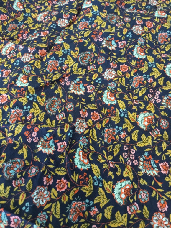 Fabric Remnant - Navy Floral Print - Approx 1.0m x 1.0m
