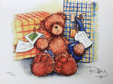 Limited Edition Signed Art Print - 'Travelling Tat Bear' - Rikey Austin 5.75" x 8.25"